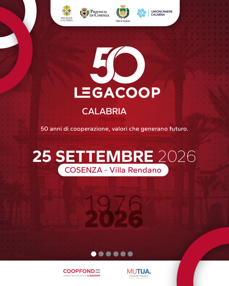 COSENZA, IL 25 SETTEMBRE EVENTO PER I 50 ANNI DI LEGACOOP CALABRIA: ECCO IL PROGRAMMA