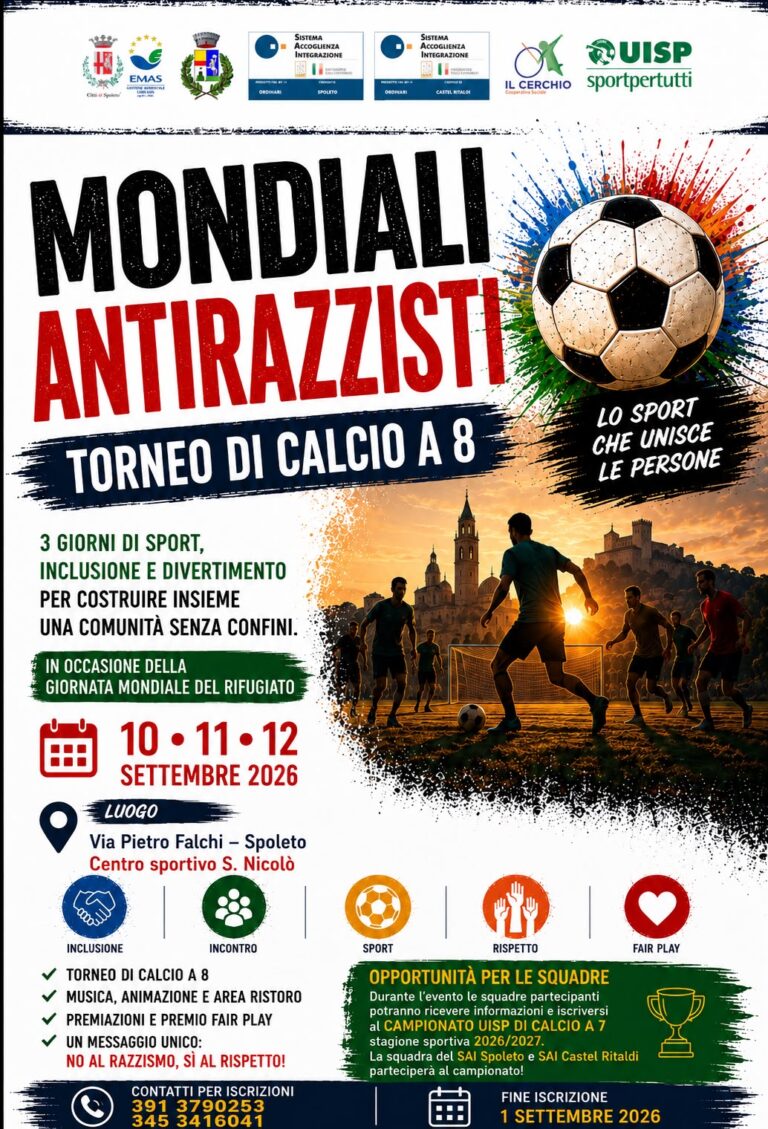 SPOLETO, 10-12 SETTEMBRE: MONDIALI ANTIRAZZISTI CALCIO A 8 CON IL CERCHIO LA UISP